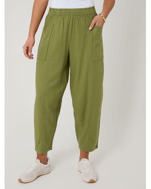 Threadbare Linen Blend Pocket Detail Barrel Leg Trousers - Green
