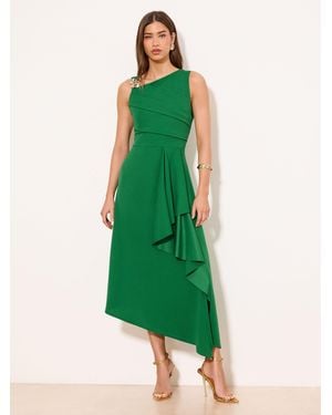 Lipsy Trim Ruffle Drape Fit And Flare Midi Dress - Green