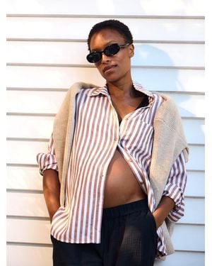 Jojo Maman Bébé Stripe Oversized Button Through Shirt - Natural