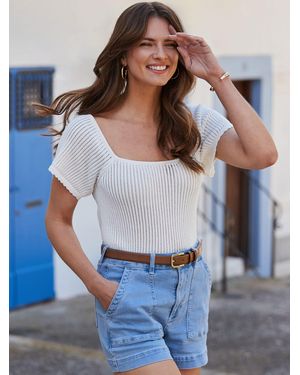 Sosandar Crochet Angel Sleeve Top - White
