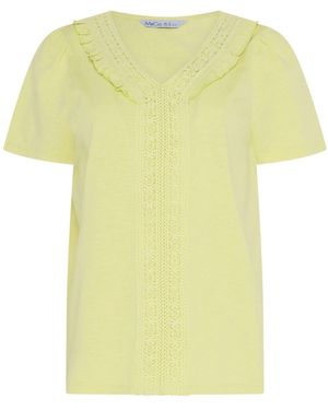 M Com Short Sleeve Frill Detail Trim Top - Yellow