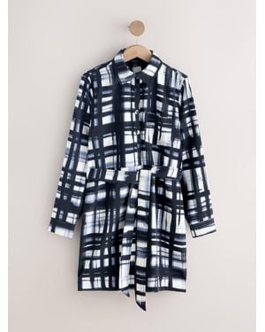 Next Mini Long Sleeve Tie Waist Shirt Dress - Blue