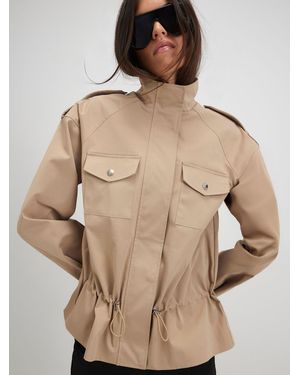 River Island Funnel Neck Tie Waist Bomber Jacket - Natural