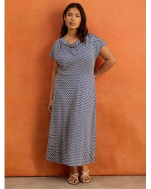 Live Unlimited Geo Print Cowl Neck Jersey Maxi Dress - Gray