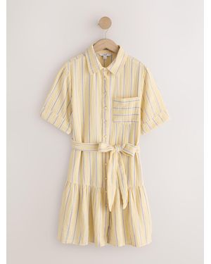 Next Seminal X Lindsey Cherek Waller Short Sleeve Tie Waist Shirt Dress - Natural