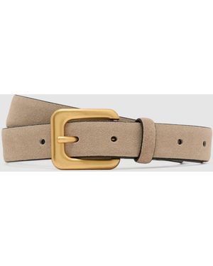 Reiss Beatrice Suede Square-Buckle Belt - Natural