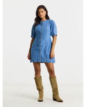 Simply Be Cinched Denim Mini Dress - Blue