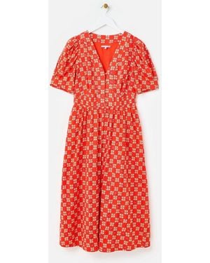 Oliver Bonas Strawberry V-Neck Cotton Midi Dress - Red