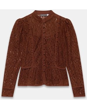 Mint Velvet Lace Military Blouse - Brown