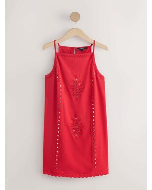 Next Square Neck Sleeveless Mirror Detail Mini Dress - Red