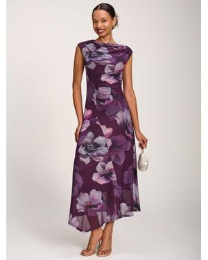 Jolie Moi Floral Draped Asymmetric Structured Hem Maxi Dress - Purple