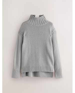 Nothing Ordinary Stitch Detail Knitted Funnel Neck Sweater With Wool - Gray