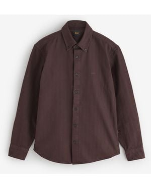 BOSS Ricoplus Regular Fit Oxford Shirt - Brown