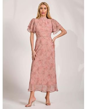Jolie Moi High Neck Angel Sleeve Chiffon Maxi Dress - Pink