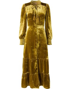 Joe Browns Tassel Neck Tie Boho Velour Dress - Yellow