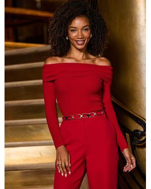 Sosandar Soft Rib Bardot Sweater - Red
