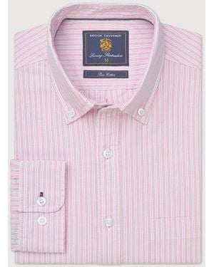 Brook Taverner Stripe Cotton Poplin Shirt - Pink