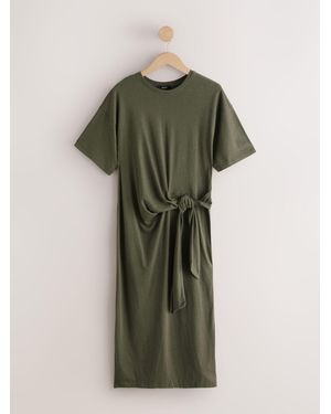 Next Tie Waist Midi T-Shirt Dress - Green