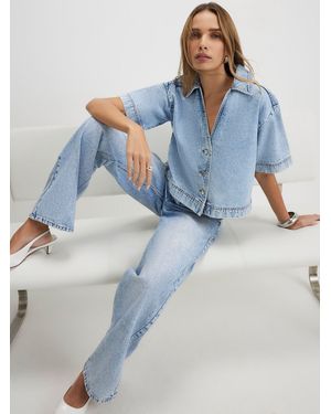 River Island Short Sleeve Collared Boxy Denim Shirt - Blue