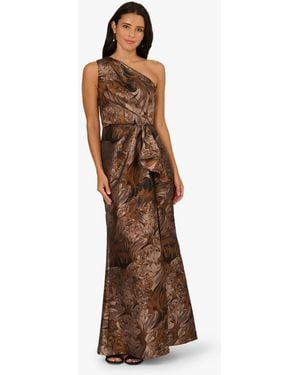 Adrianna Papell One Shoulder Jacquard Gown - Brown