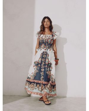 Next Flutter Sleeve Square Neck Dress - Multicolor