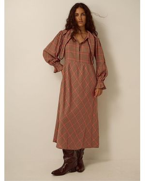 Monsoon Shelly Neck Tie Check Midi Dress - Brown