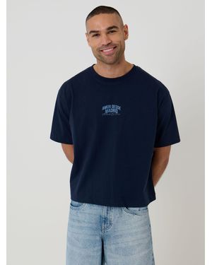 Threadbare Boxy Fit Madrid Print Cotton T-Shirt - Blue