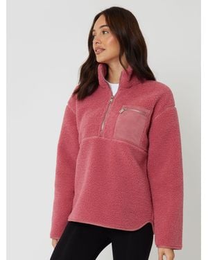 Threadbare Borg Half Zip Fleece - Pink