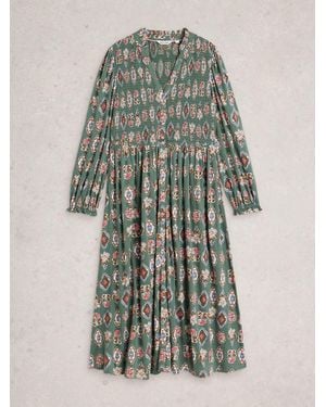 White Stuff Ada Shirred Jersey Dress - Green