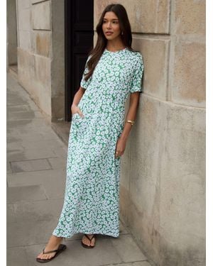 Threadbare Crew Neck Jersey Midi 100% Cotton Dress With Patch Pockets - Blue