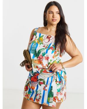 Simply Be Plate Hoilday Print Wrap Skort - Blue