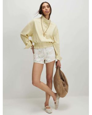River Island Floral Print Elasticated Denim Shorts - Natural