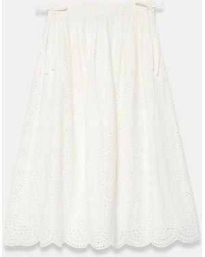 Mint Velvet Cotton Broderie Midi Skirt - White