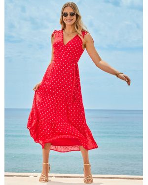 Sosandar Petite Metallic Fleck Print Wrap Dress - Red