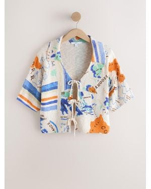 Next Cotton Rich Towelling Tie Front Shirt - Blue