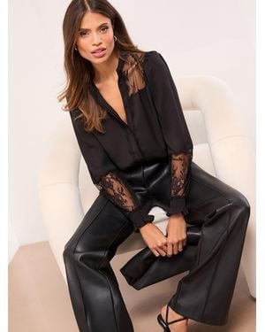 Lipsy Lace Detail Grandad Shirt - Black