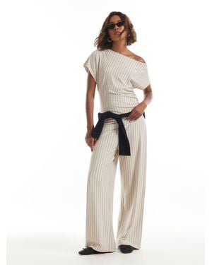 River Island Cream Pinstripe Asymmetric Drape Top - Natural