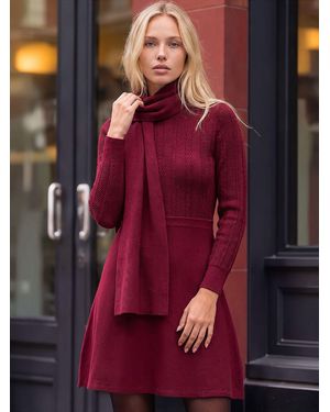 Roman Knitted Scarf Fit And Flare Dress - Purple