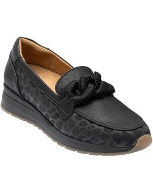 Lotus Wedge Loafer Shoes - Black