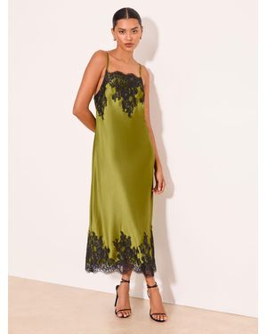Lipsy Lace Trim Satin Strappy Midi Dress - Green