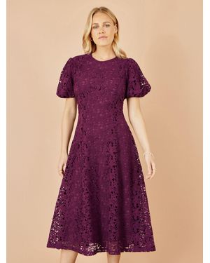 Yumi' Lace Midi Skater Dress - Purple