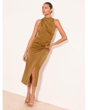Lipsy Satin Wrap Bodycon Midi Dress - Natural