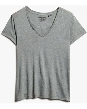 Superdry Slub Embroidered V-Neck T-Shirt - Gray