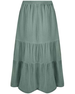 Weird Fish Lathika Cheesecloth Tiered Midi Skirt - Green