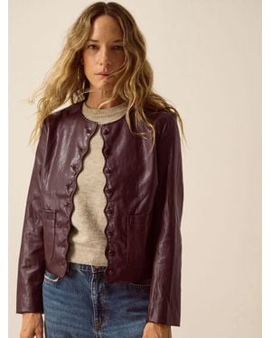 Monsoon Penelope Scallop Faux Leather Jacket - Brown