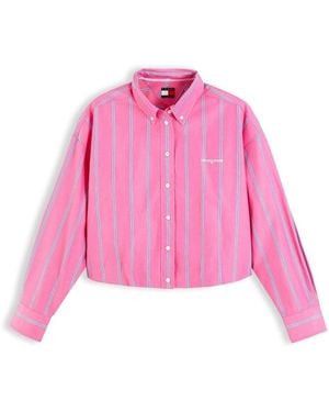 Tommy Hilfiger Oversized Fit Cropped Gathered Poplin Shirt - Pink