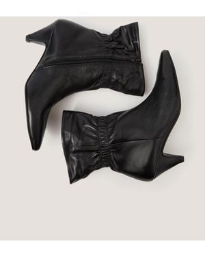 Monsoon Fia Ruched Leather Kitten Heel Boots - Black