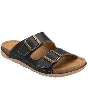 Lotus Open Toe Mule Sandals - Brown