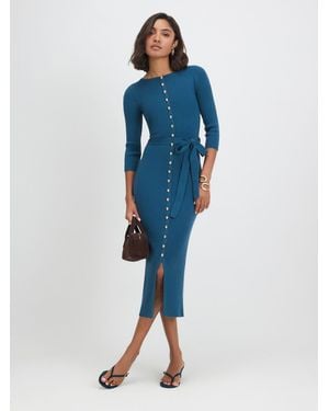 River Island Knit Belted Ribbed Midi Dress - Blue