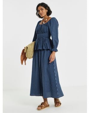 Simply Be Gingham Shirred Waist Co-Ord Blouse - Blue